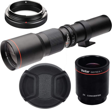 High Power 500mm/1000mm f/8 Manual Telephoto Lens & T-Mount for Nikon