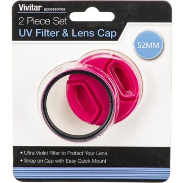Vivitar 52mm UV Filter and Snap-On Lens Cap (Pink) VIV-FKSC-52-PK
