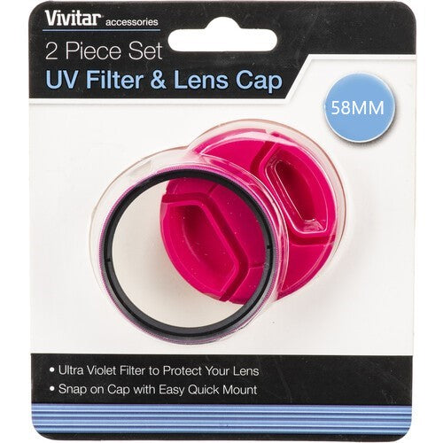 Vivitar 58mm UV Filter and Snap-On Lens Cap (Pink) VIV-FKSC-58-PK