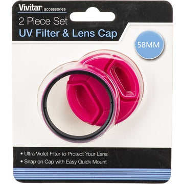 Vivitar 58mm UV Filter and Snap-On Lens Cap (Pink) VIV-FKSC-58-PK