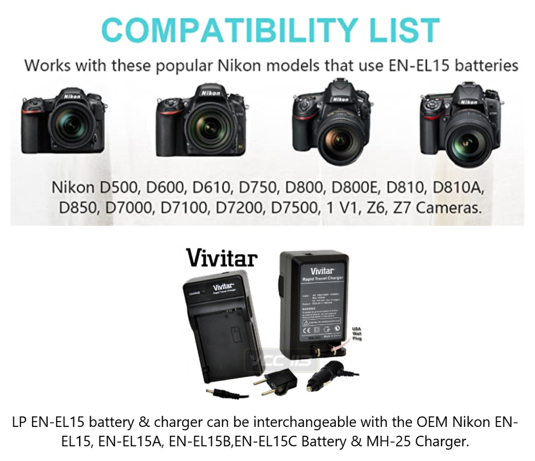 Vivitar Charger For Nikon EN-EL15 EL15A EL15B EL15C Replace MH-25 VIV-QC-305