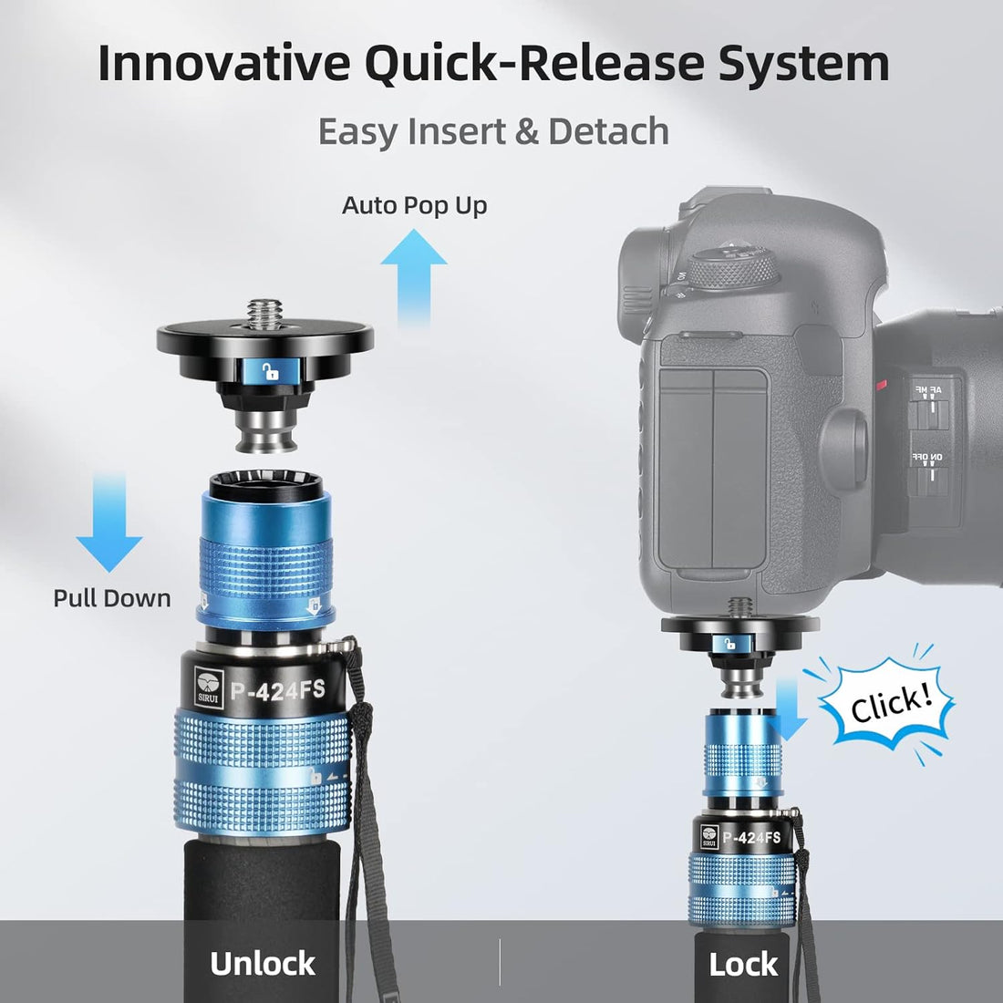 Sirui P-424FS Carbon Fiber Camera Monopod Kit, 66.3" with VA-5 Fluid Video Head P-424FS+VA-5