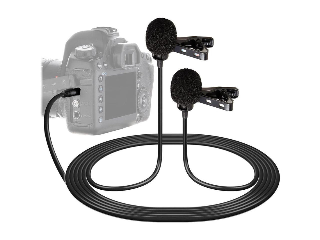 Vidpro Dual-Head Interview Lavalier Microphone for DSLR Cameras & Camcorders XM-DLC