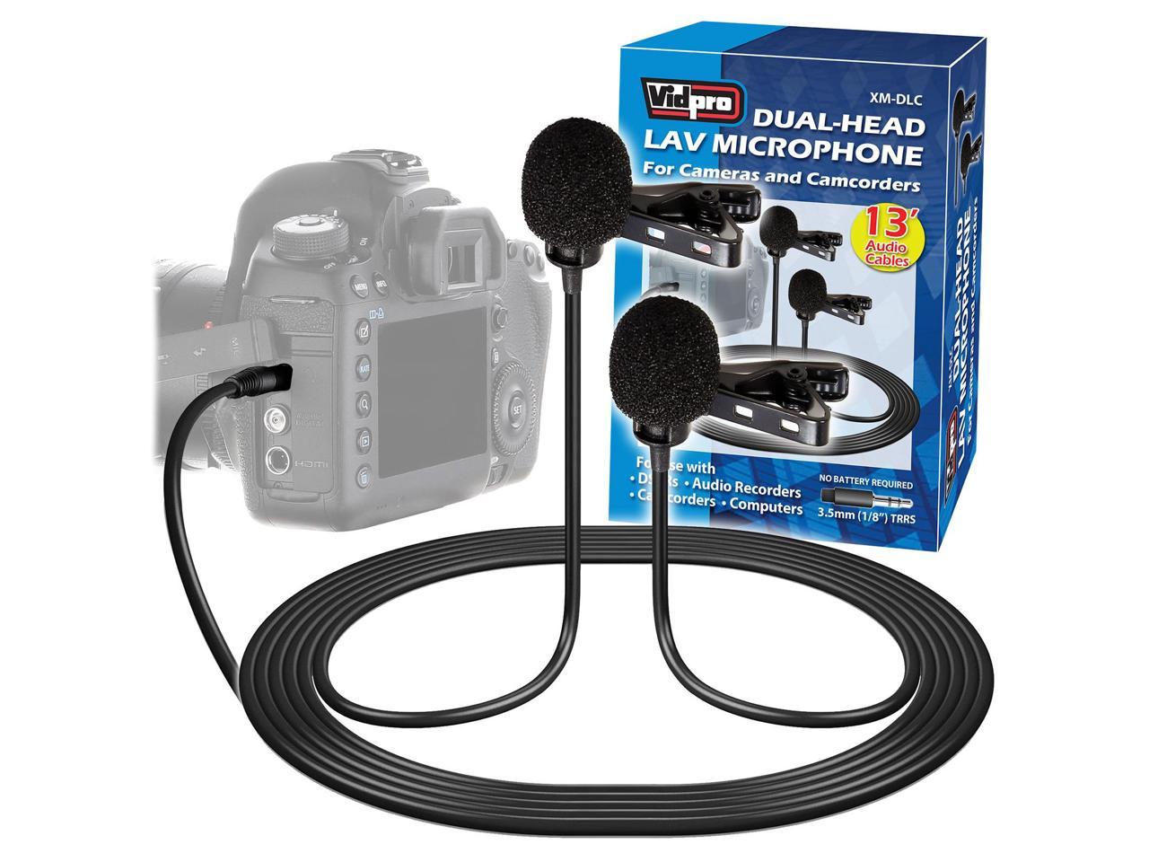 Vidpro Dual-Head Interview Lavalier Microphone for DSLR Cameras & Camcorders XM-DLC