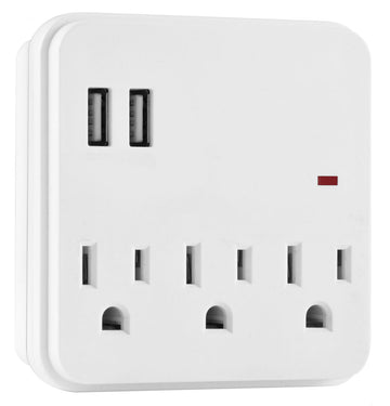 Seven Star SS-504 Wall Tap Surge Protector Adapter 3 Electrical Outlet with 2 USB Charging Ports