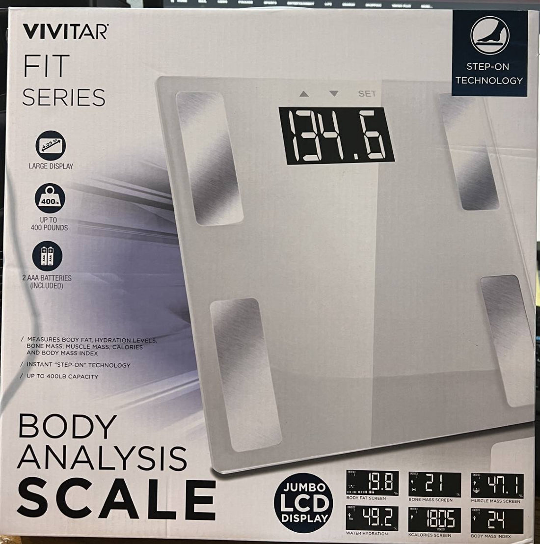 Vivitar Bathroom Smart Body Scale Weight Analysis Giant LCD Wireless PS-V163-WHT