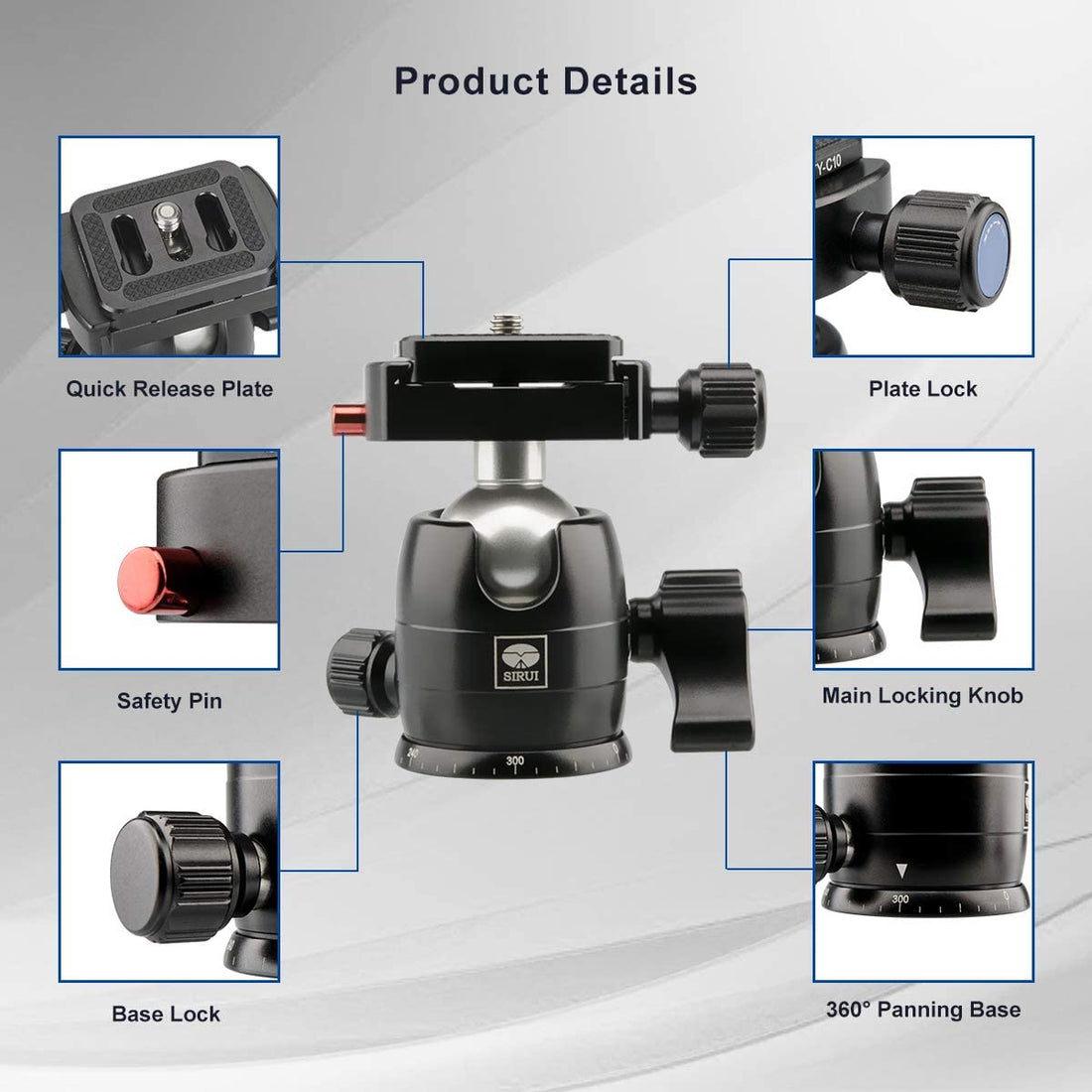 Sirui B00K Aluminum Mini Ball Head 10KG/22.05lb Load (Black)