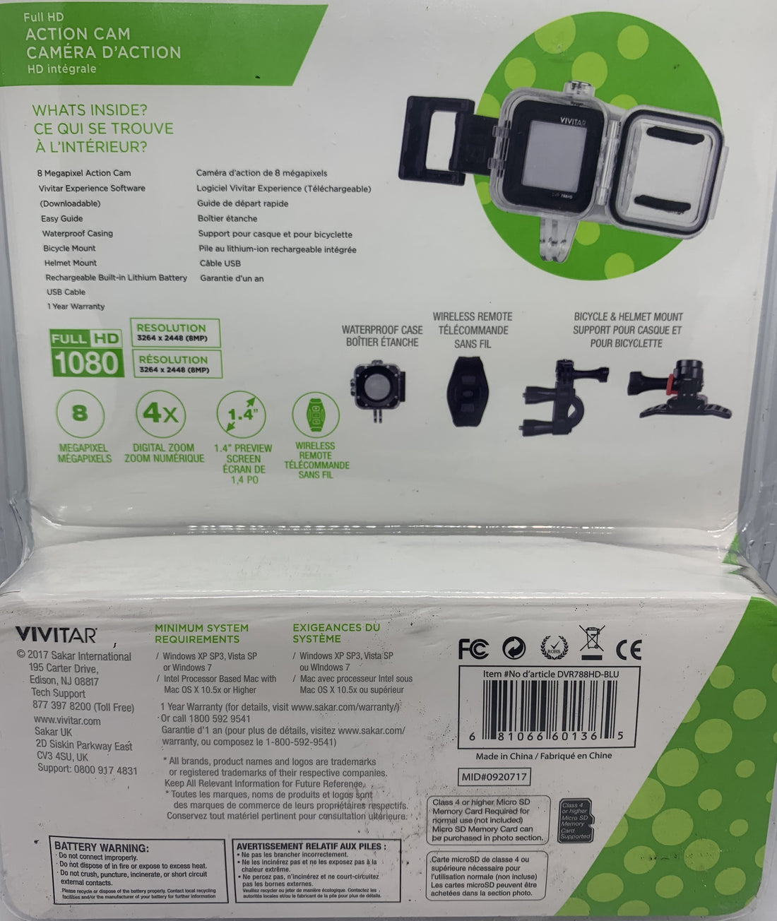 Vivitar Action Camera DVR788-RED Full HD 1080p 8 MP Waterproof Wireless Remote