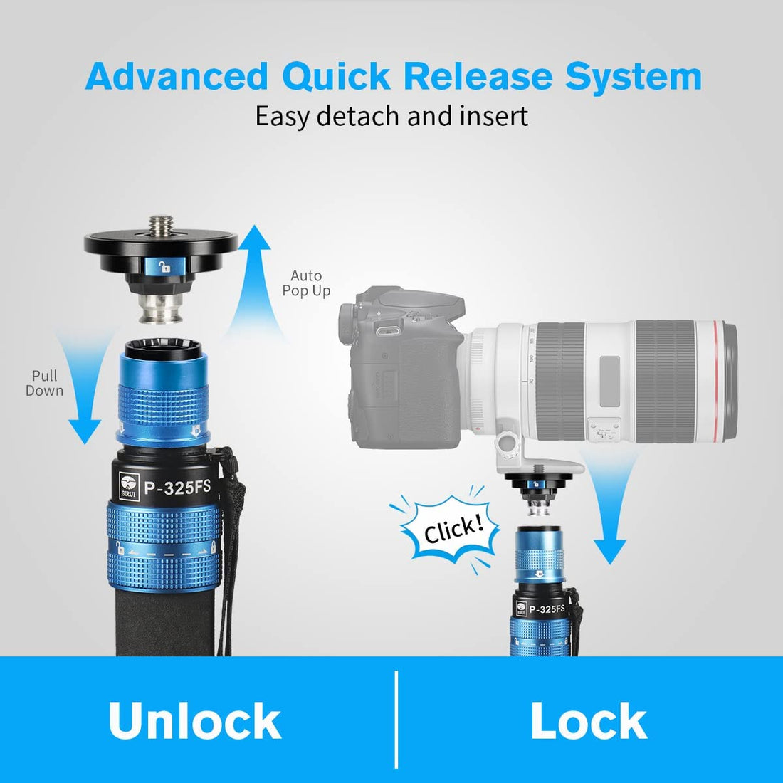 SIRUI Carbon Fiber Tripod Monopod 22 LB Load 55" Max Height (P-325FS)