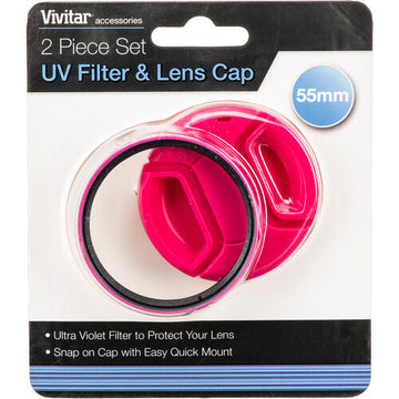 Vivitar 55mm UV Filter and Snap-On Lens Cap (Pink) VIV-FKSC-55-PK