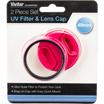 Vivitar 49mm UV Filter and Snap-On Lens Cap (Pink) VIV-FKSC-49-PK