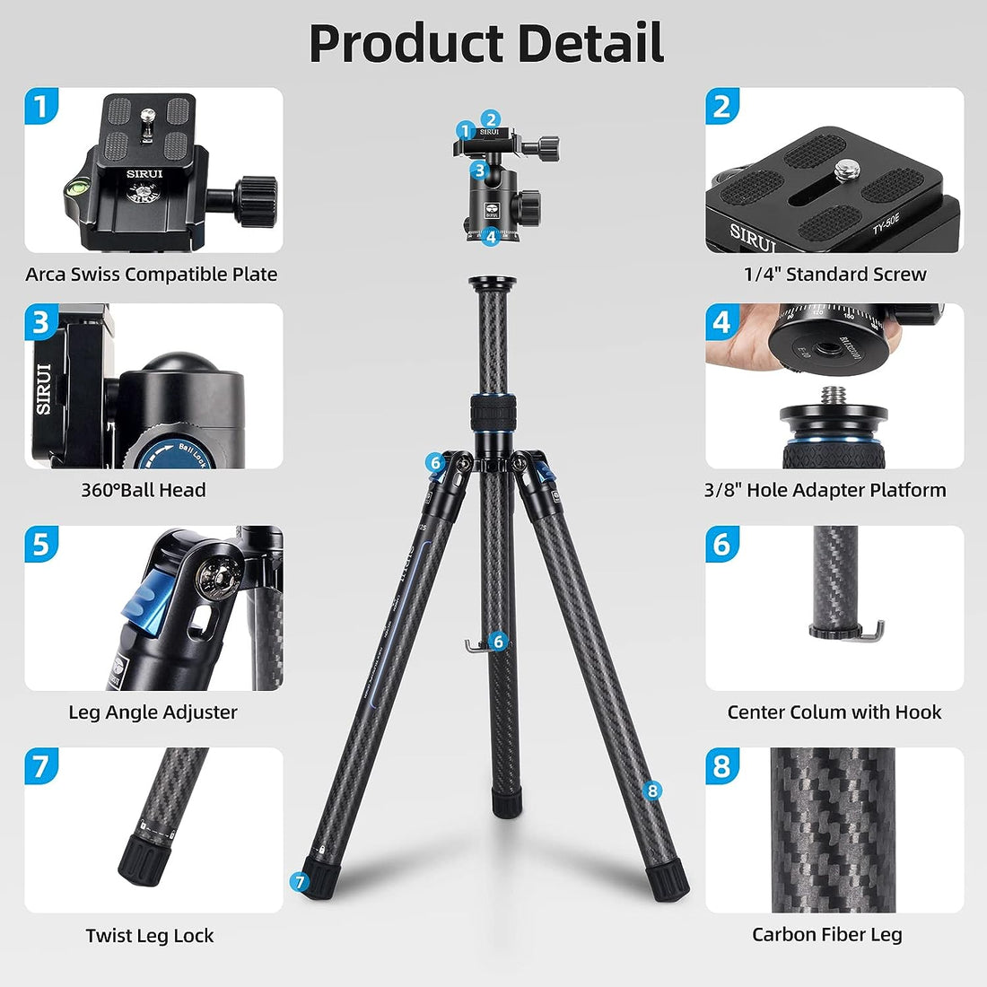 Sirui AT-125+E-10 Carbon Fiber Traveler XII Tripod w/ E-10 Ball Head 17 LB Load