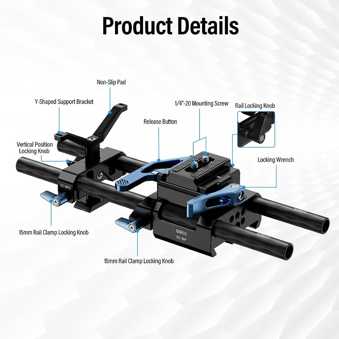 SIRUI Universal Camera Lens 15mm Carbon Fiber Rod Rail Kit Y Bracket Arca SC-BPS
