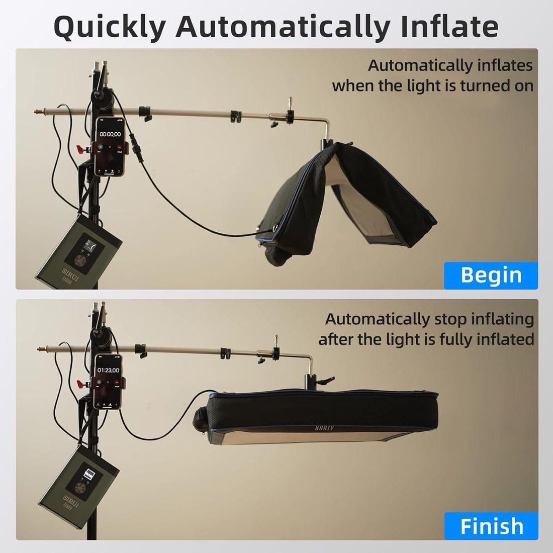 SIRUI Inflatable 100W Bi-Color LED Softbox APP/Board Control 2800-8500k A100B
