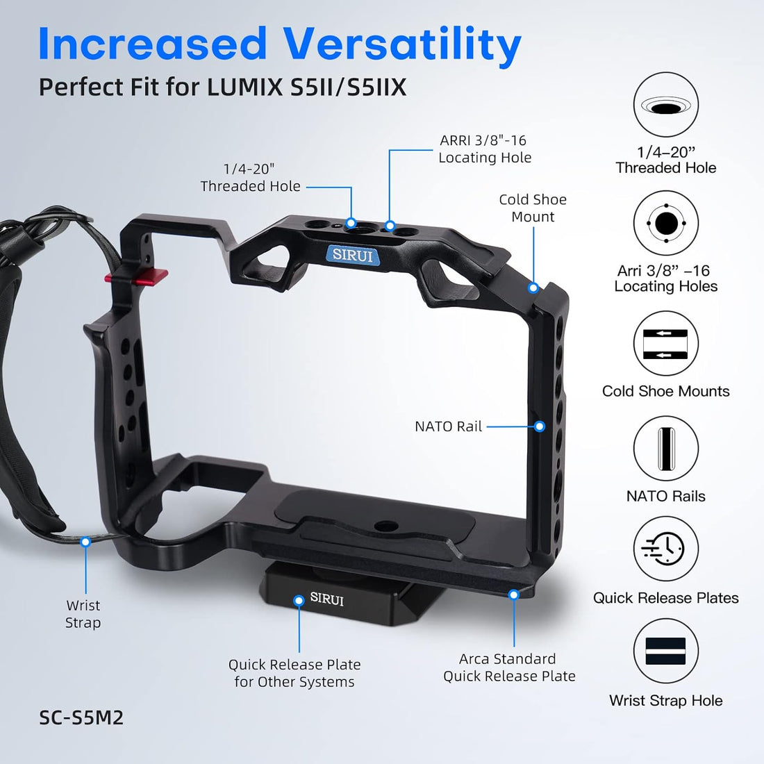 Sirui Full Camera Cage w/ Wrist Strap for LUMIX S5II S5IIX G9 SC-S5M2